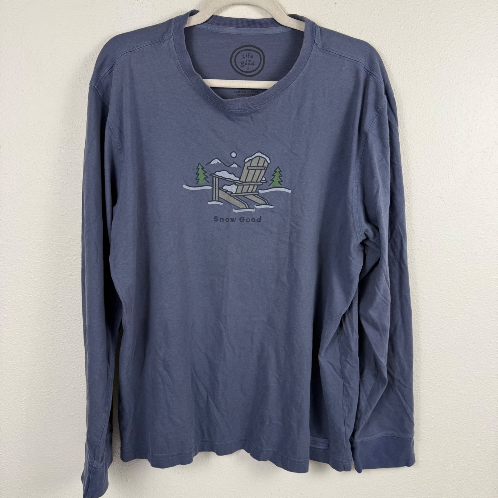 Life Is Good Mens Blue Snow Good Adirondack Graphic Long Sleeve T-Shirt Large